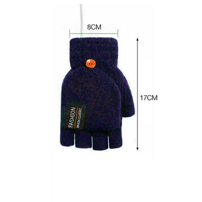 USB Heated Half Finger Gloves Winter Warm Knitted Gloves for Typing and Office Use - Grey