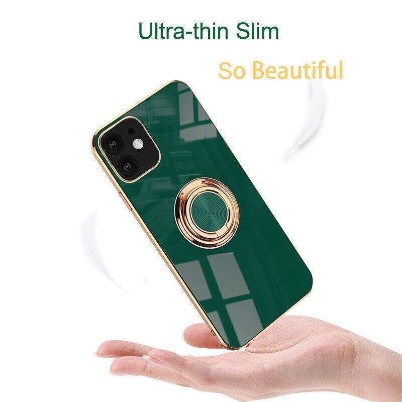 Light Cyan Luxury Shockproof Silicone Ring Case Stand Cover for iPhone 14 13 12 Pro Max - iPhone 12