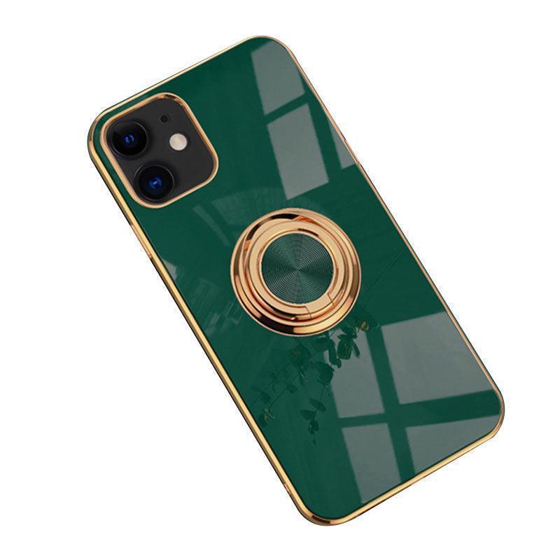 Dark Green Luxury Shockproof Silicone Ring Case Stand Cover for iPhone 14 13 12 Pro Max - iPhone 12 Mini