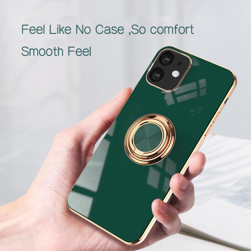 Light Cyan Luxury Shockproof Silicone Ring Case Stand Cover for iPhone 14 13 12 Pro Max - iPhone 13
