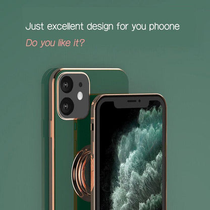 Dark Green Luxury Shockproof Silicone Ring Case Stand Cover for iPhone 14 13 12 Pro Max - iPhone 13 Pro