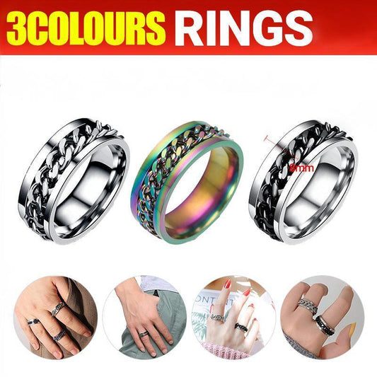 Spinner Rings Mens Womens Fidget Rotating Ring Silver Stainless Steel Size 8 - Rainbow