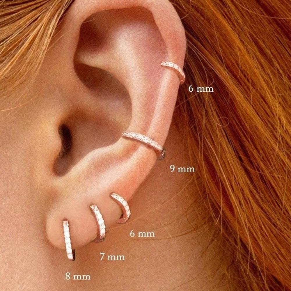 7sizes Hoop Earring Silver Zirconia Ear Huggie Hoop Cartilage Piercing Jewellery - Champagne-10mm