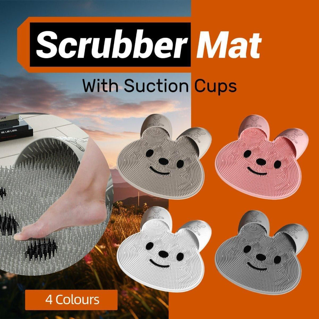Silicone Foot Scrubber Rabbit Tub Mat Suction Cup Exfoliating Brush Cleaning Mat - Grey