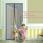 Vertical Stripe Auto-Closing Screen Door Curtain Anti Mosquito Bug Mesh Hands Free