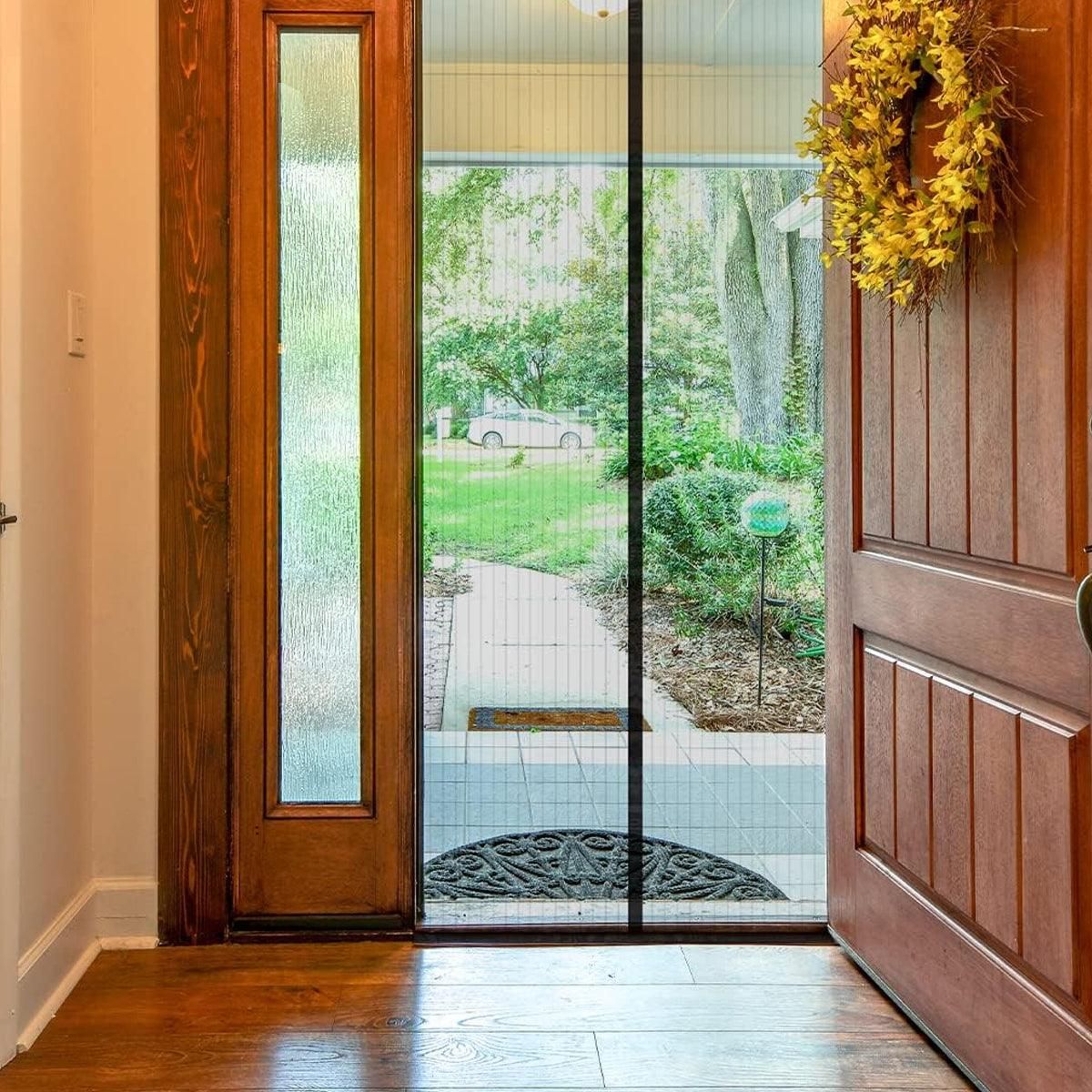 Vertical Stripe Auto-Closing Screen Door Curtain Anti Mosquito Bug Mesh Hands Free