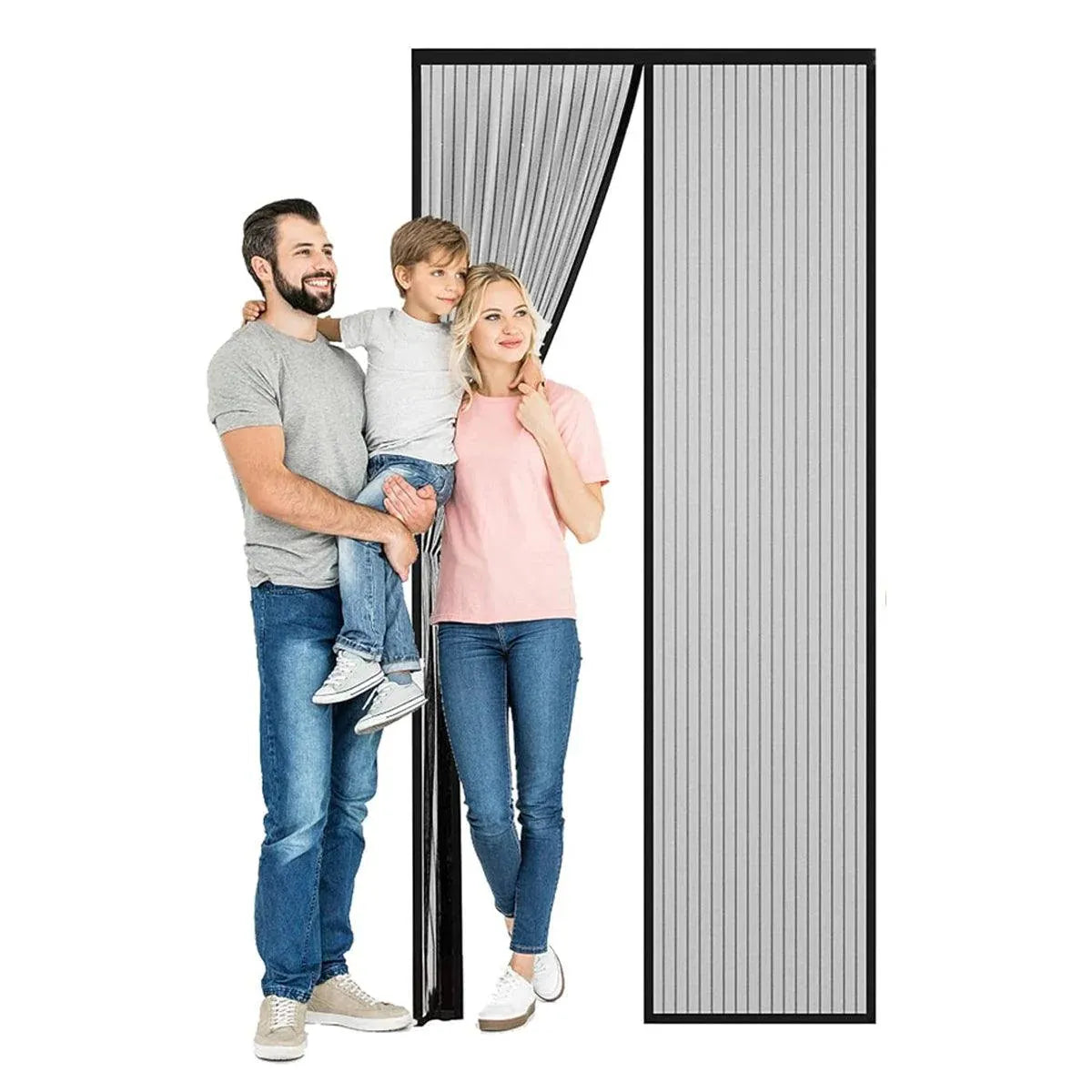 Vertical Stripe Auto-Closing Screen Door Curtain Anti Mosquito Bug Mesh Hands Free