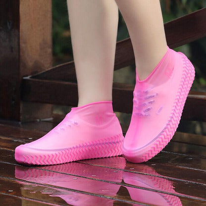 Shoe Cover Waterproof Silicone Non Slip Rain Water Rubber Foot Boot Overshoe L Size - White