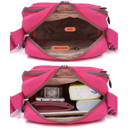 Ladies Shoulder Bag Nylon Fabric Lightweight Crossbody Small Casual Handbag - Grey