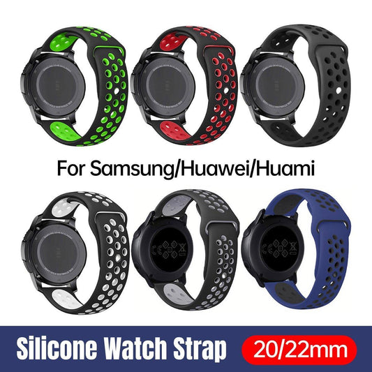 22mm 20mm Silicone Sports Watch Band for Samsung Huawei Huami Two-Tone Strap - 22mm-White