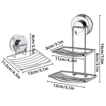 Shower Bar Holder Suction Basket Wall Mounted Stainless Steel Bathroom Soap Dish - Single Layer