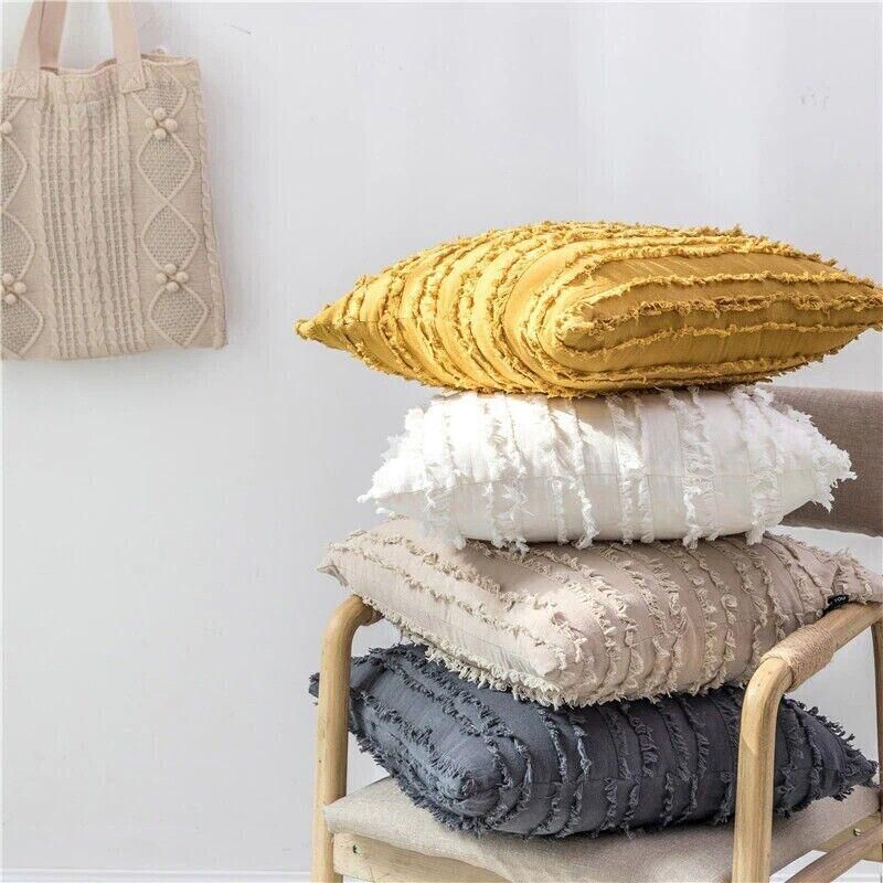 Boho Tassel Fringe Striped Cushion Cover Soft Home Decor Sofa Throw Pillow Case - Green