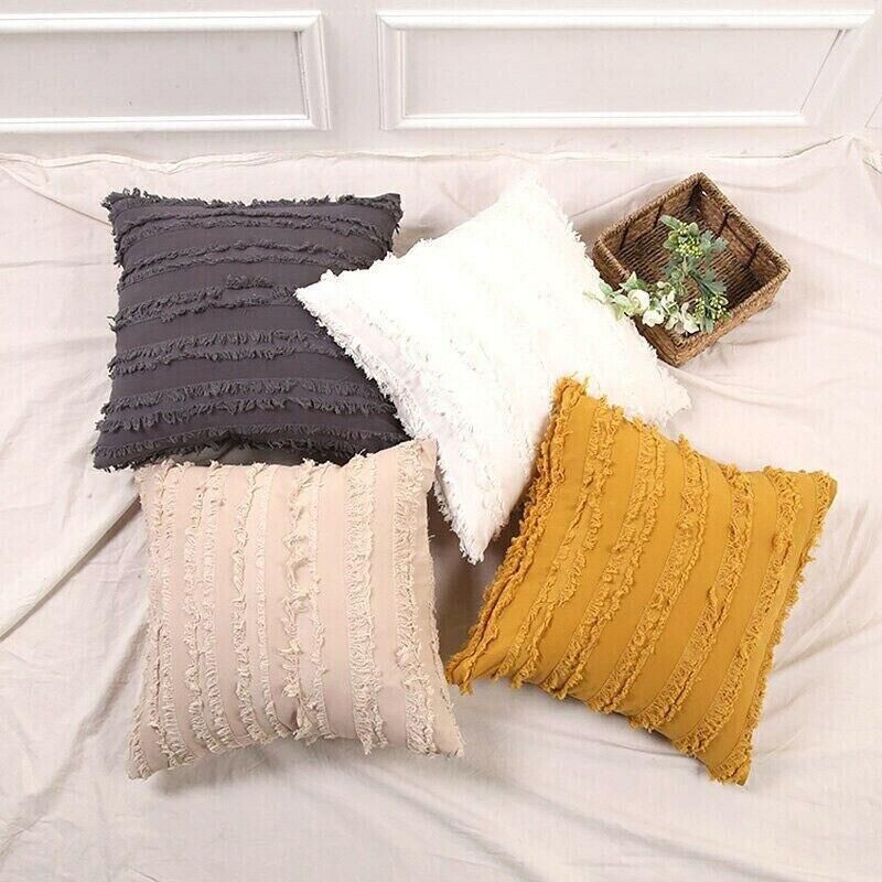 Boho Tassel Fringe Striped Cushion Cover Soft Home Decor Sofa Throw Pillow Case - Green