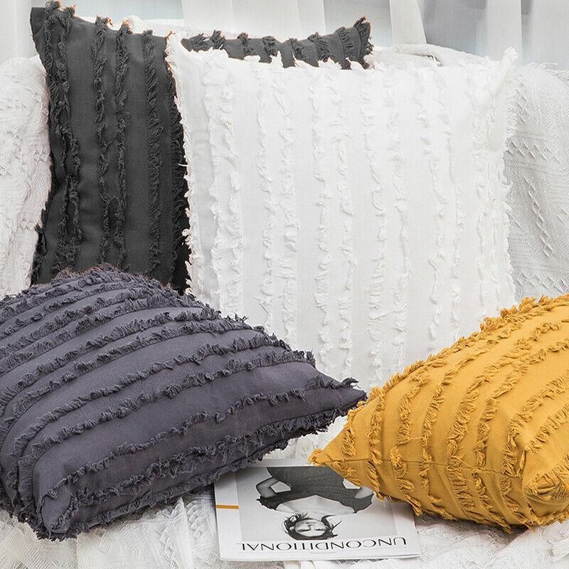 Boho Tassel Fringe Striped Cushion Cover Soft Home Decor Sofa Throw Pillow Case - Green