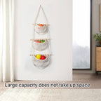 Three Layer Cotton Rope Wall Hanging Basket Door Storage Rack Organizer Bag - Brown