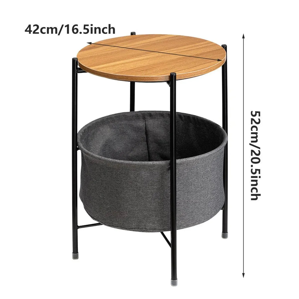 Round Side Table Bedside Storage Basket Modern Home Table with Storage Organizer