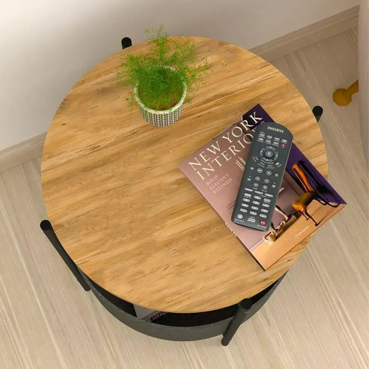 Round Side Table Bedside Storage Basket Modern Home Table with Storage Organizer