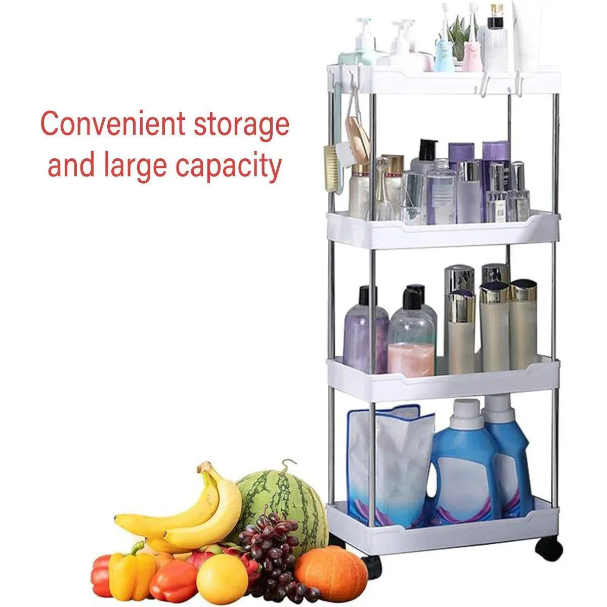 Multi Layer Rolling Storage Cart Kitchen Bathroom Organizer Shelf with Wheels - 4-White