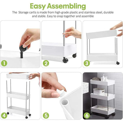 Multi Layer Rolling Storage Cart Kitchen Bathroom Organizer Shelf with Wheels - 4-White