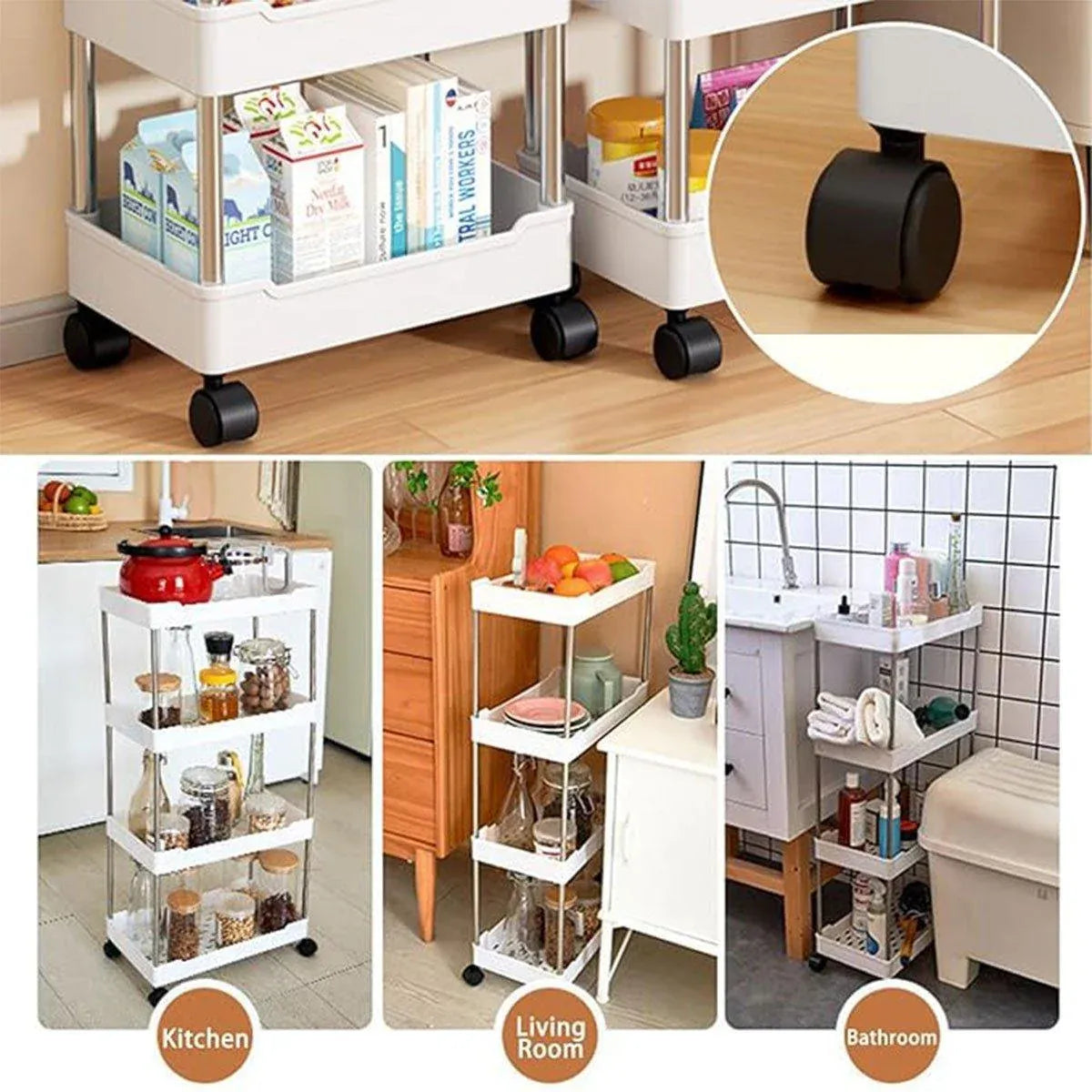 Multi Layer Rolling Storage Cart Kitchen Bathroom Organizer Shelf with Wheels - 4-White