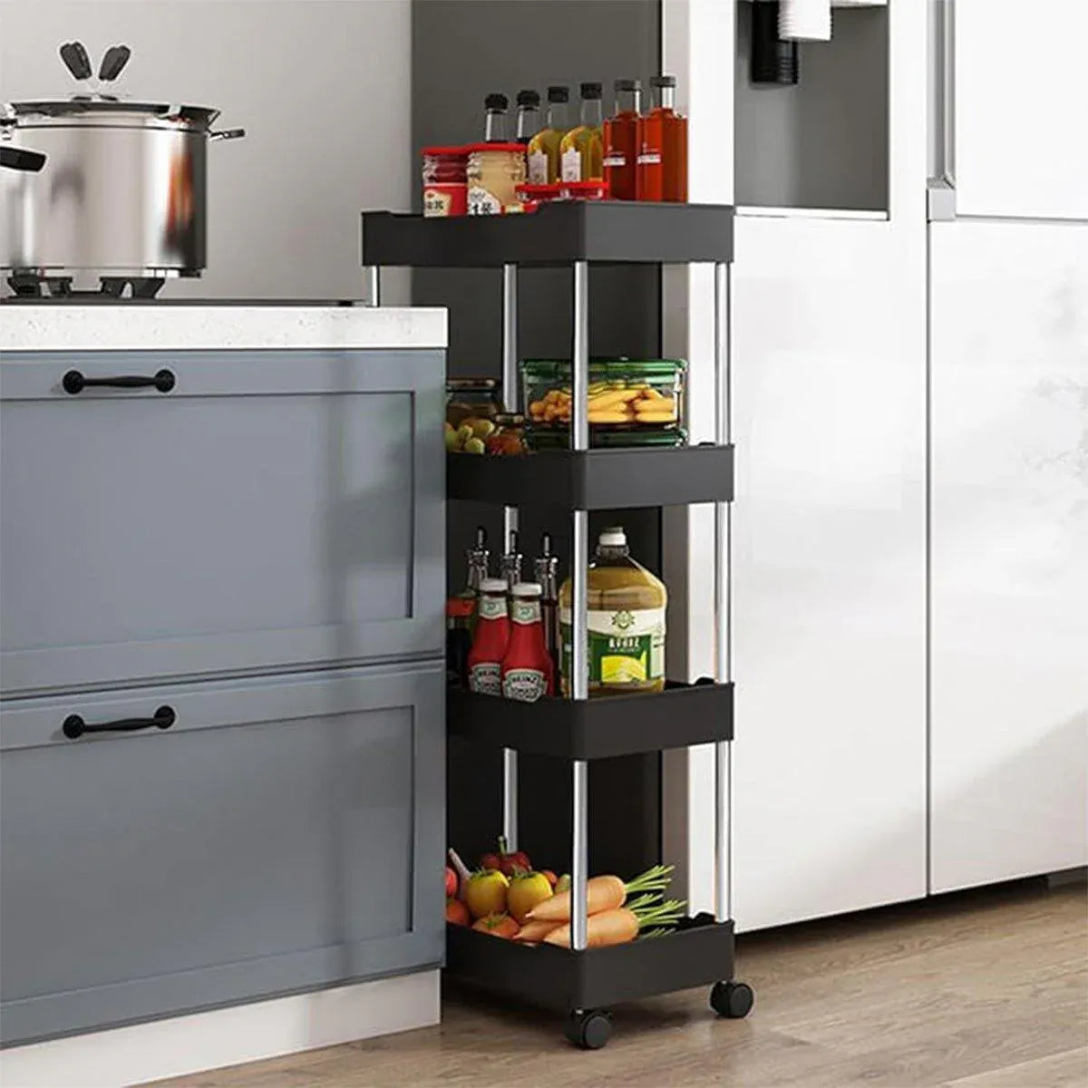 Multi Layer Rolling Storage Cart Kitchen Bathroom Organizer Shelf with Wheels - 4-White