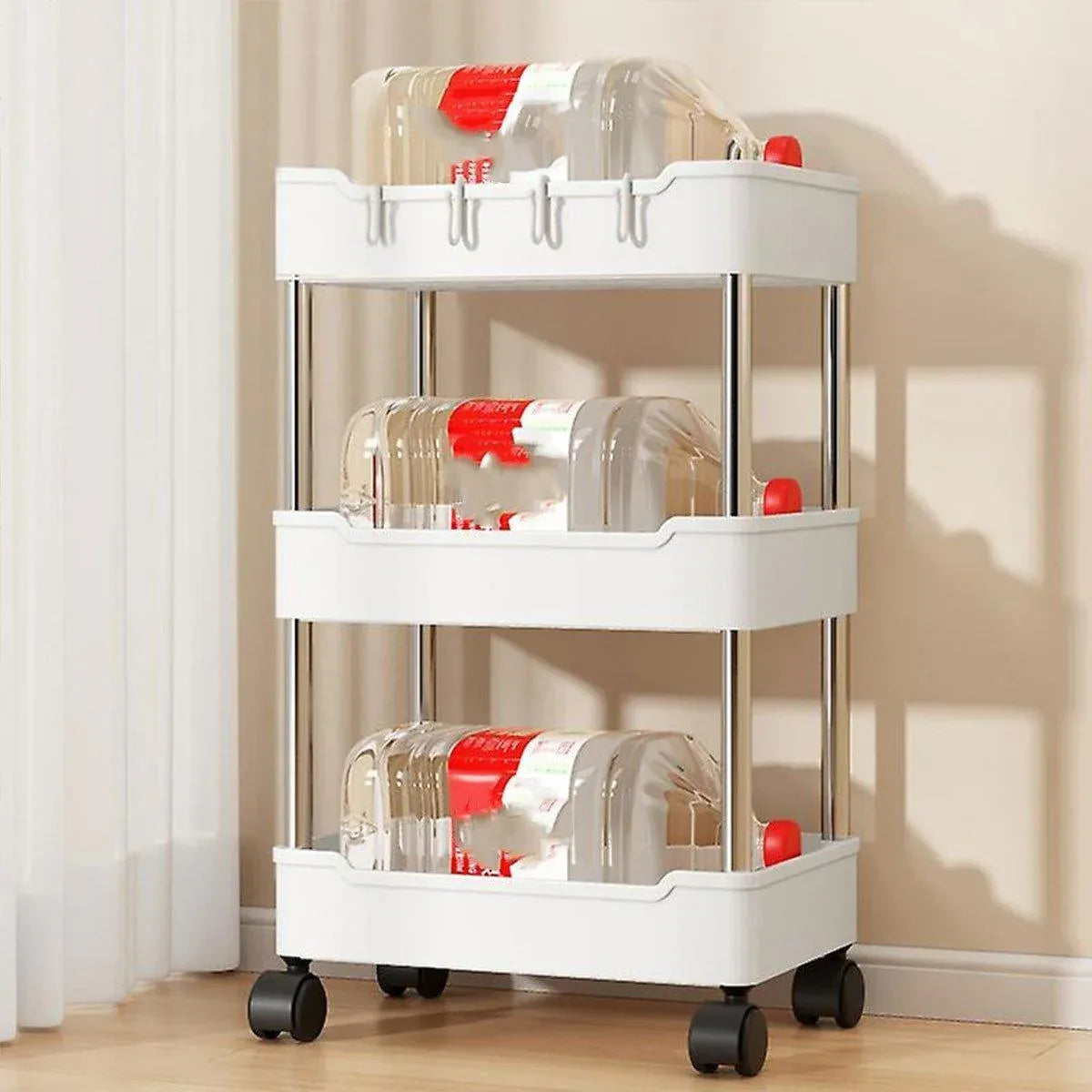 Multi Layer Rolling Storage Cart Kitchen Bathroom Organizer Shelf with Wheels - 4-White