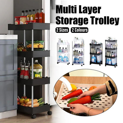 Multi Layer Rolling Storage Cart Kitchen Bathroom Organizer Shelf with Wheels - 4-White