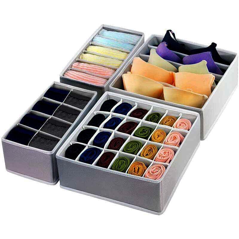 Drawer Organizer Set Foldable Storage Box Divider for Bra Underwear Closet 4pcs - Beige