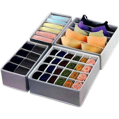 Drawer Organizer Set Foldable Storage Box Divider for Bra Underwear Closet 4pcs - Beige