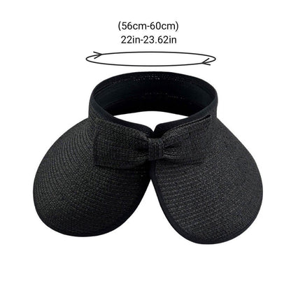 Women Roll Up Sun Visor Wide Brim Straw Hat Summer Foldable UV Protection Cap - Dark Brown