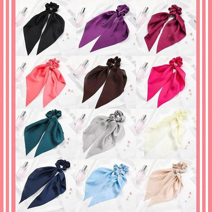 Chiffon Ponytail Scarf Bow Elastic Hair Rope Tie Scrunchies Ribbon Hair Bands - Black