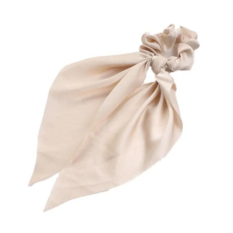 Chiffon Ponytail Scarf Bow Elastic Hair Rope Tie Scrunchies Ribbon Hair Bands - Black