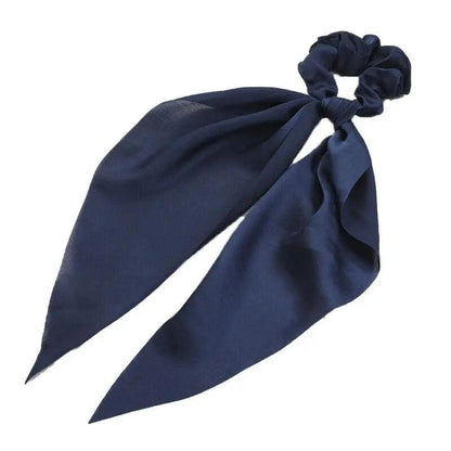 Chiffon Ponytail Scarf Bow Elastic Hair Rope Tie Scrunchies Ribbon Hair Bands - Black