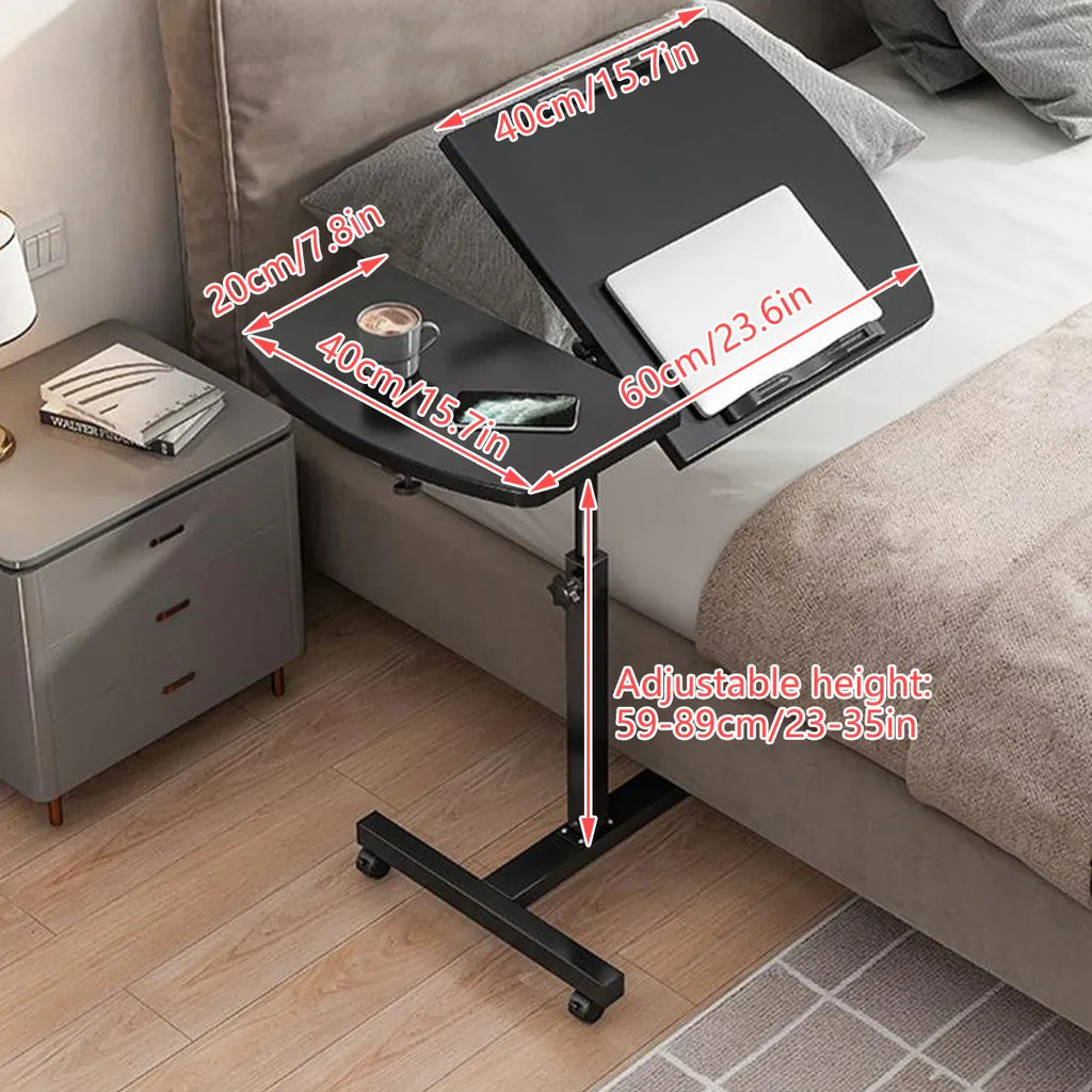 Bedside Table Mobile Height Adjustable Rotatable with Wheels Sturdy Durable