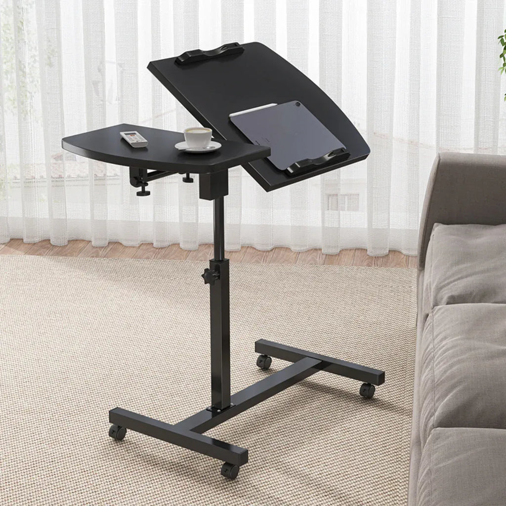 Bedside Table Mobile Height Adjustable Rotatable with Wheels Sturdy Durable