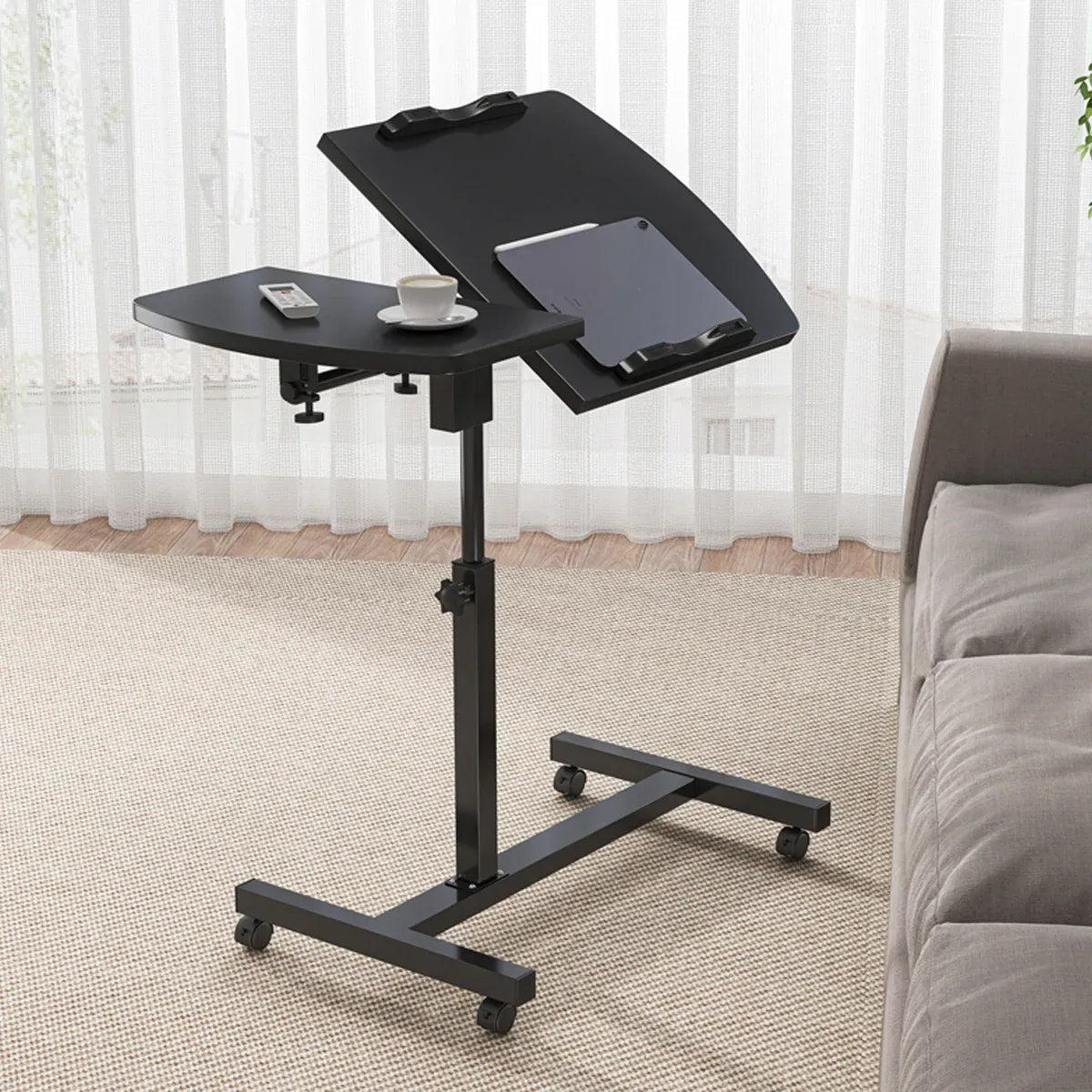 Bedside Table Mobile Height Adjustable Rotatable with Wheels Sturdy Durable