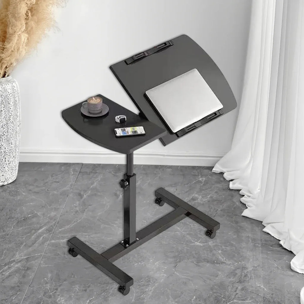 Bedside Table Mobile Height Adjustable Rotatable with Wheels Sturdy Durable