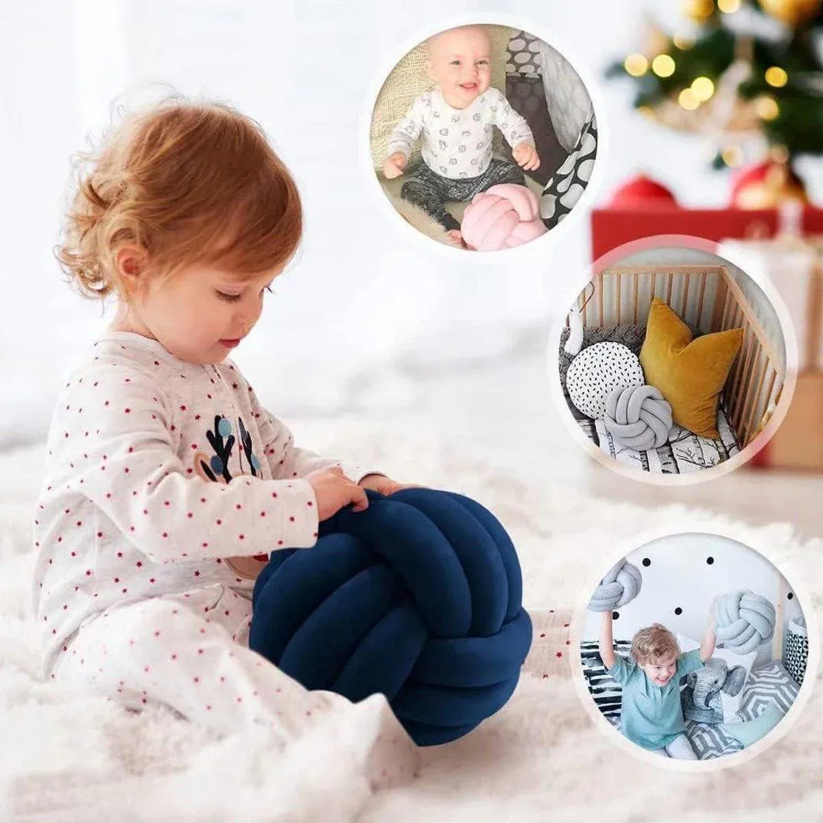 Three-Strand Braided Round Pillow Sofa Cushion Decorative Pillow for Living Room - Light Blue