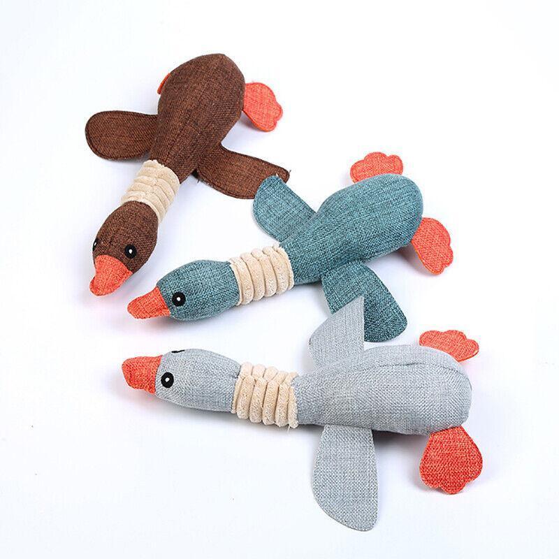 Squeaky Dog Toy Plush Chew Rope Pet Puppy Toys with Squeaker Crinkle for Teething - Brown Dog