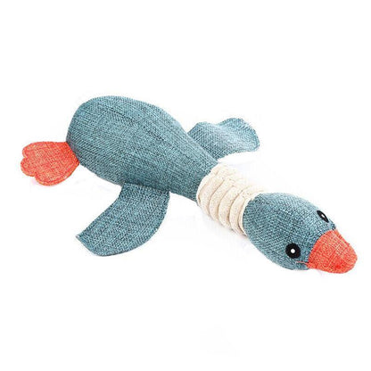 Squeaky Dog Toy Plush Chew Rope Pet Puppy Toys with Squeaker Crinkle for Teething - Brown Goose