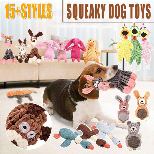 Squeaky Dog Toy Plush Chew Rope Pet Puppy Toys with Squeaker Crinkle for Teething - Yellow Chicken