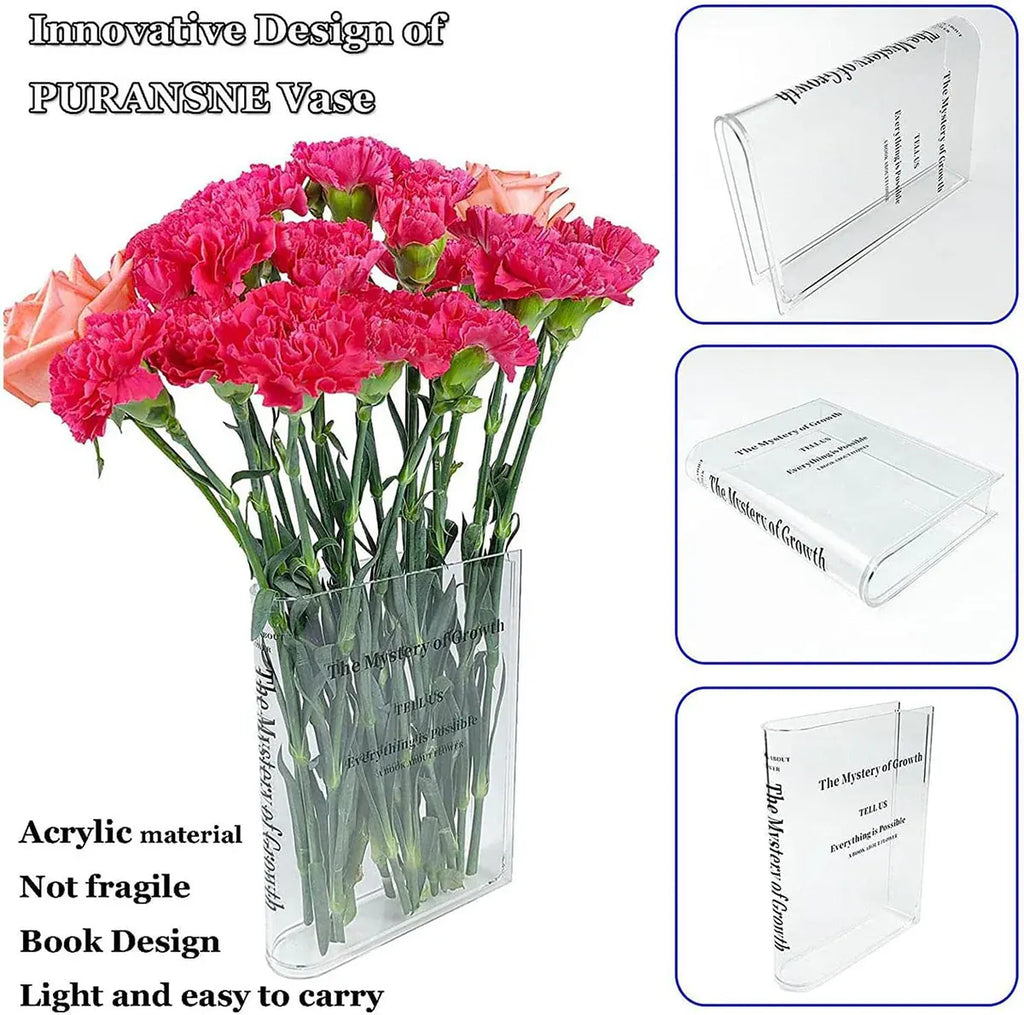 Transparent Book Vase Flower Holder Acrylic Decorative Table Display Stand