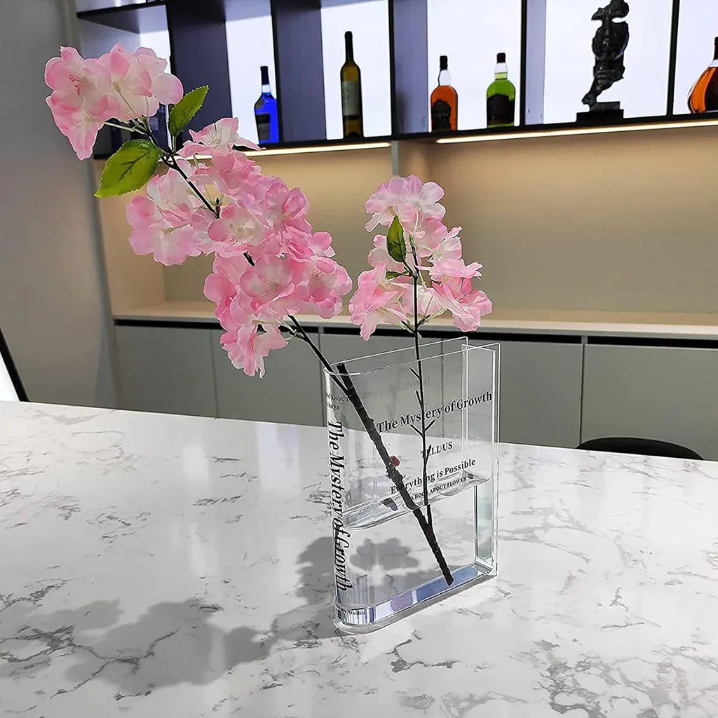 Transparent Book Vase Flower Holder Acrylic Decorative Table Display Stand