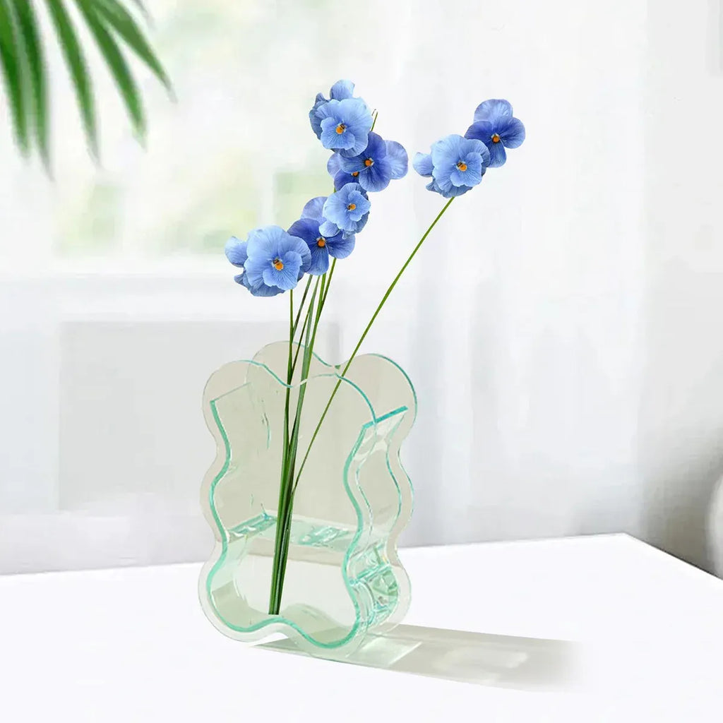 Creative Transparent Acrylic Vase Flower Ornament Dried Floral Display Tank - Wave pattern-Transparent