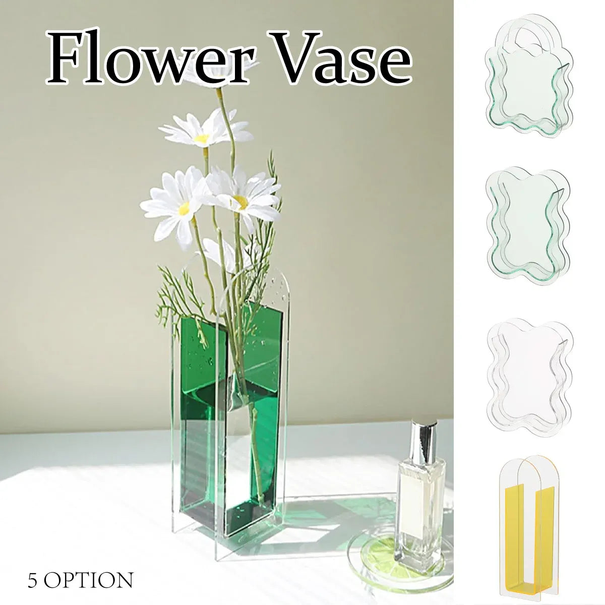 Creative Transparent Acrylic Vase Flower Ornament Dried Floral Display Tank - Yellow