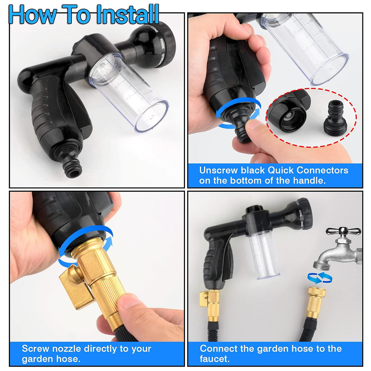 Washing Nozzle Plant Pet Hose 8-Mode Garden Car Water Foam Sprayer Soap Dispenser - Black