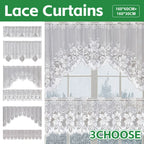 White Lace Window Curtain Short Tier Panel for Kitchen Bathroom - Morning glory