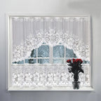 White Lace Window Curtain Short Tier Panel for Kitchen Bathroom - Morning glory