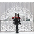 White Lace Window Curtain Short Tier Panel for Kitchen Bathroom - Morning glory