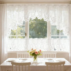 White Lace Window Curtain Short Tier Panel for Kitchen Bathroom - Morning glory